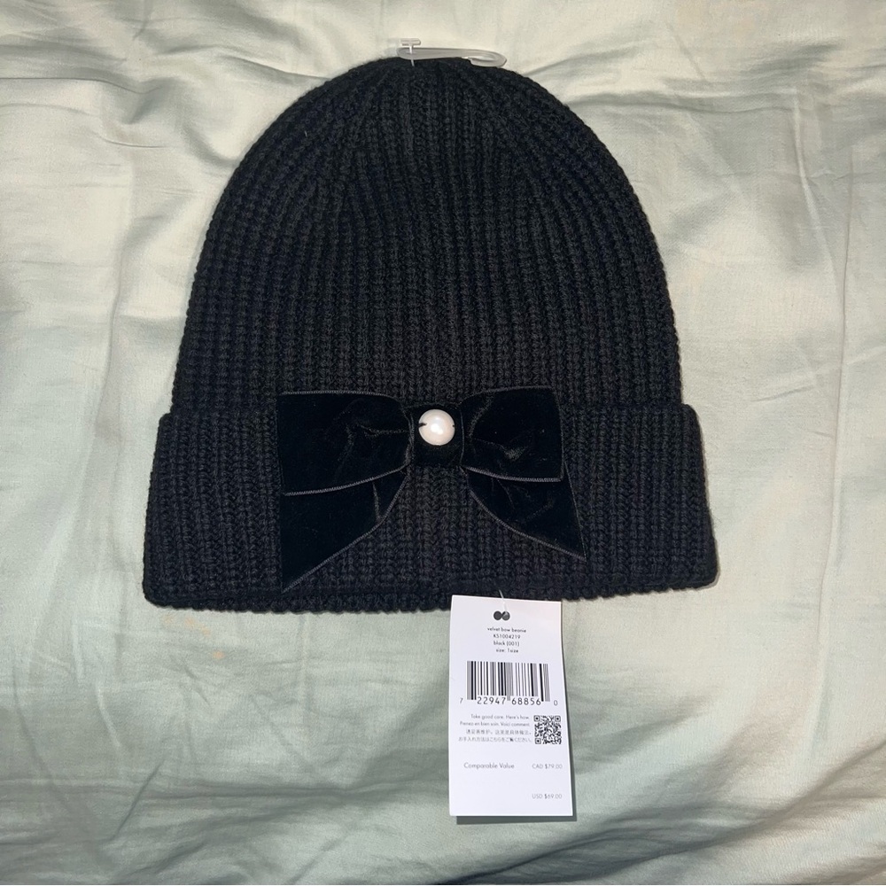 KATE SPADE VELVET BOW BEANIE
